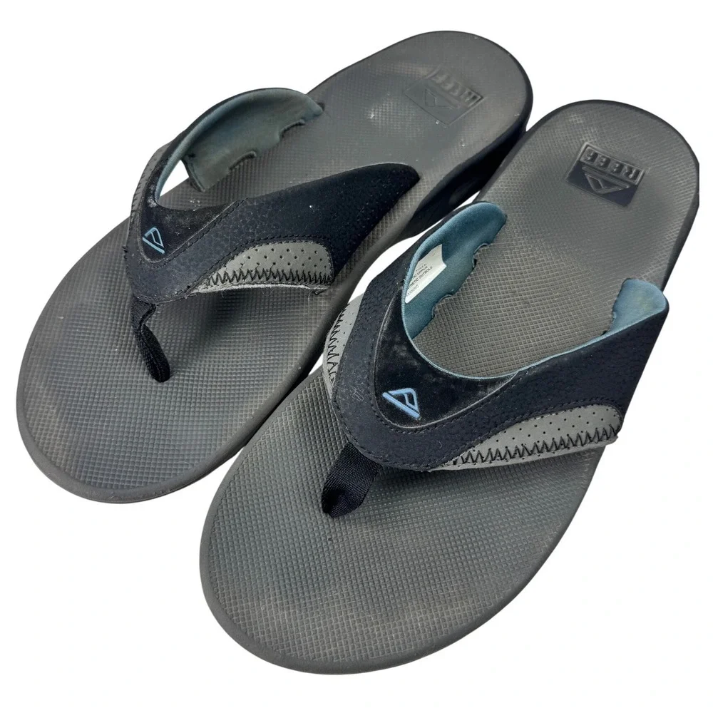 Reef Fanning Flip Flops Mens Size 13 Black Grey Bottle Opener‎ Sandals Athletic